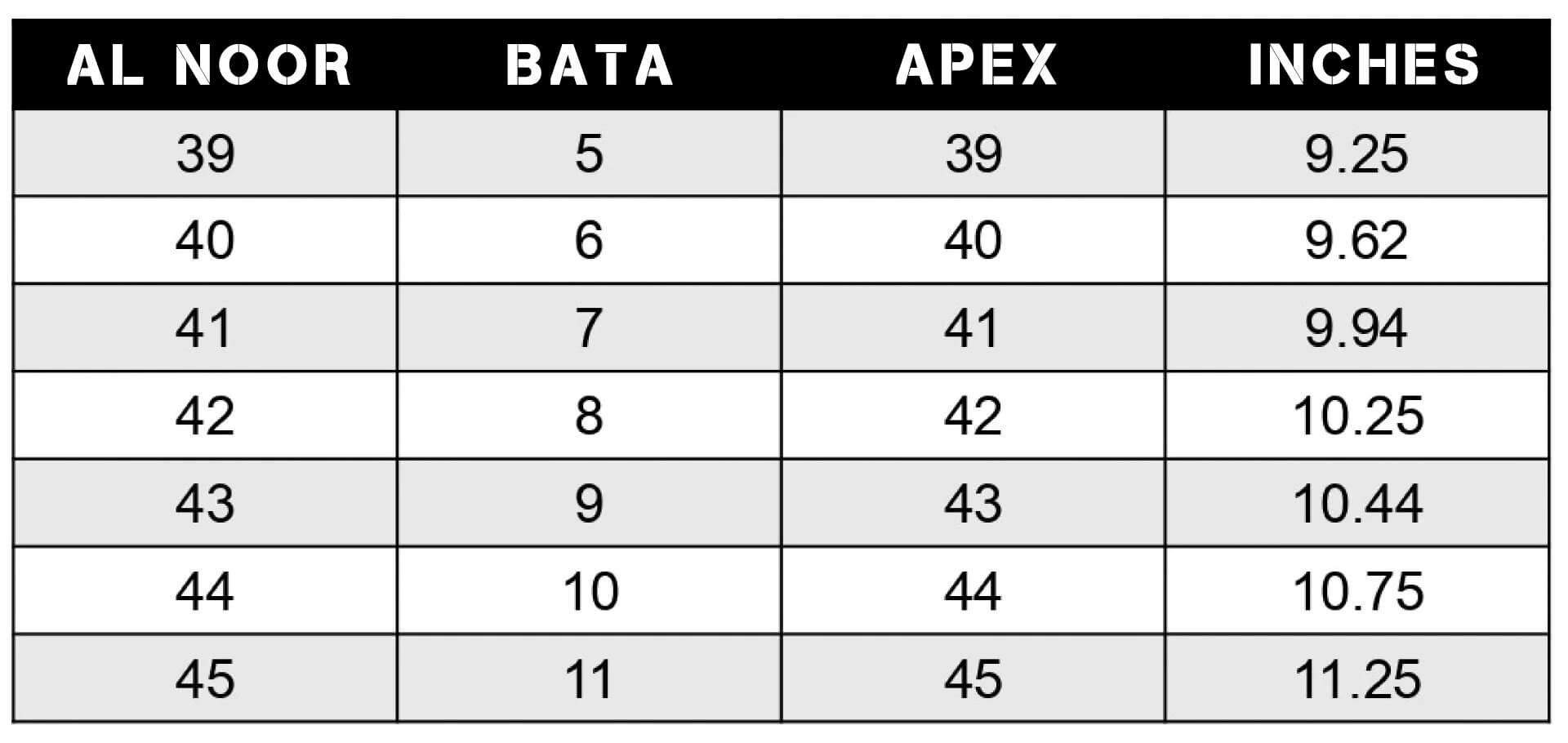 Size Chart Size Chart